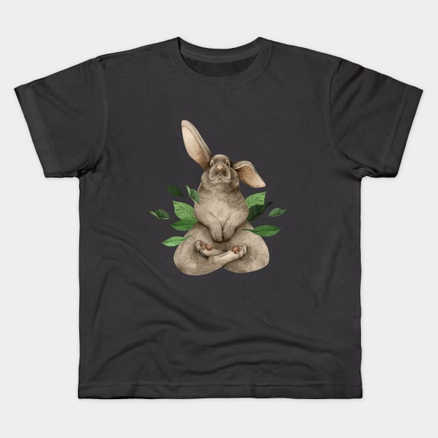 meditating bunny with leaves Kids T-Shirt by KindSpirits